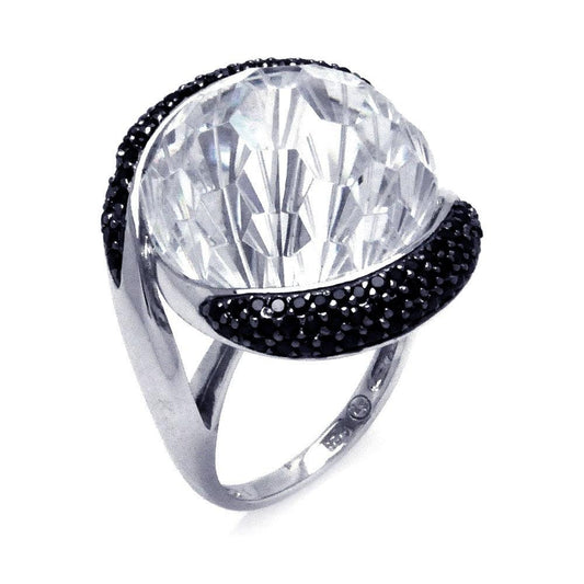 Sterling Silver 925 Black Rhodium Plated Black Large Clear CZ Ring Sizes 5-9