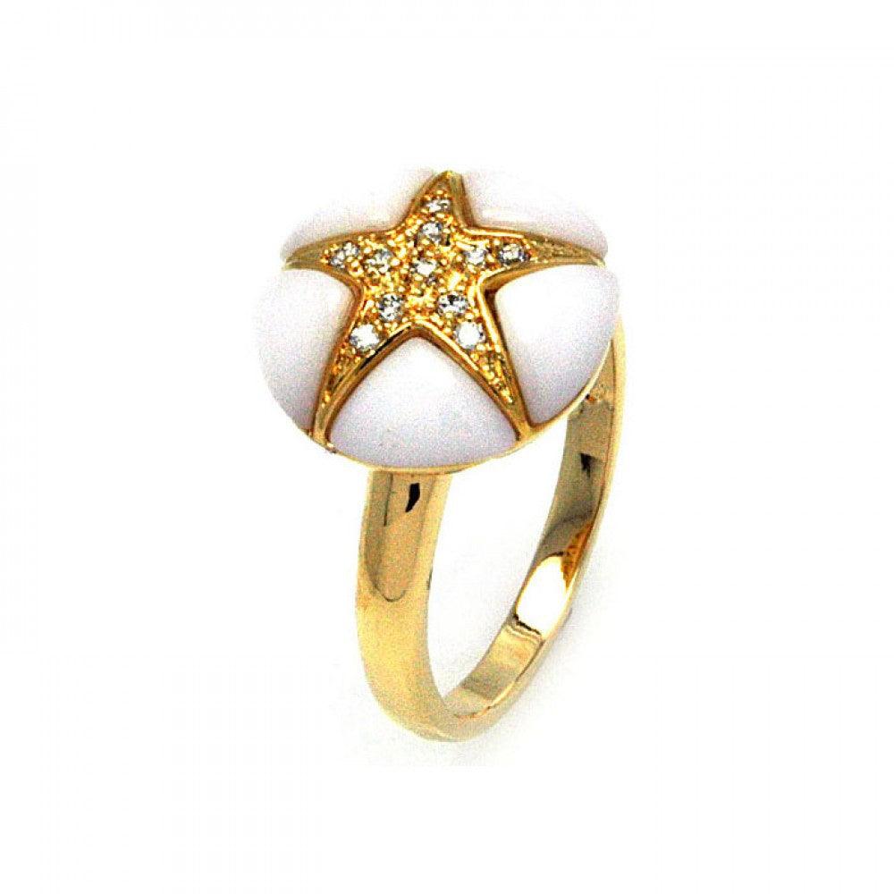 Sterling Silver 925 Gold Plated White Onyx Clear CZ Starfish Ring Sizes 5-9