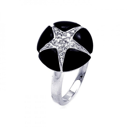 Sterling Silver 925 Rhodium Plated Black Onyx Clear CZ Starfish Ring Sizes 5-9