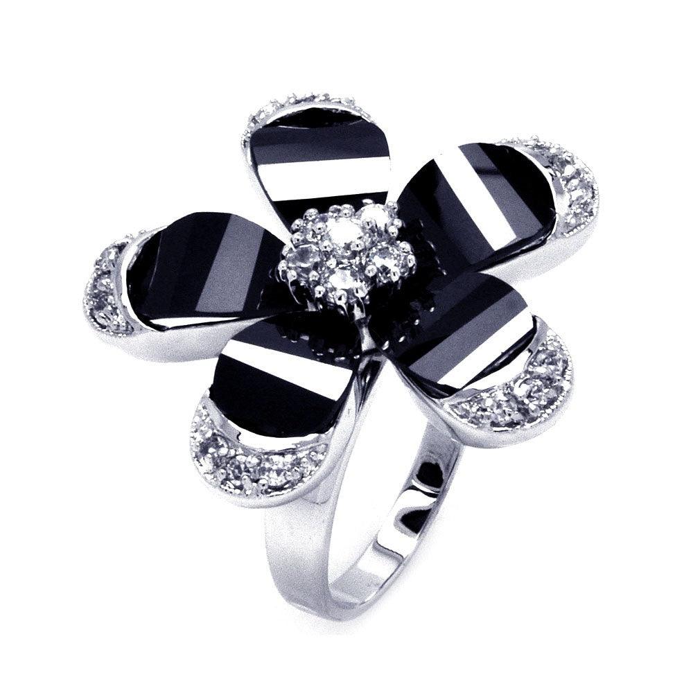 Sterling Silver 925 Rhodium Plated Clear CZ Flower Cocktail Ring Band Sizes 5-9