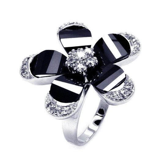 Sterling Silver 925 Rhodium Plated Clear CZ Flower Cocktail Ring Band Sizes 5-9
