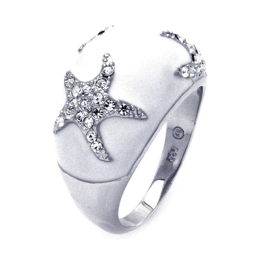 Sterling Silver 925 Rhodium Plated White Enamel Clear CZ Starfish Ring Sizes 5-9