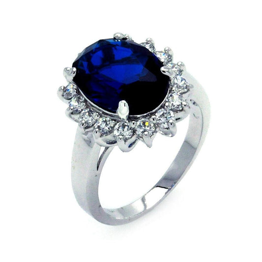 Sterling Silver 925 Rhodium Plated Blue Clear Cluster CZ Flower Ring Sizes 5-9