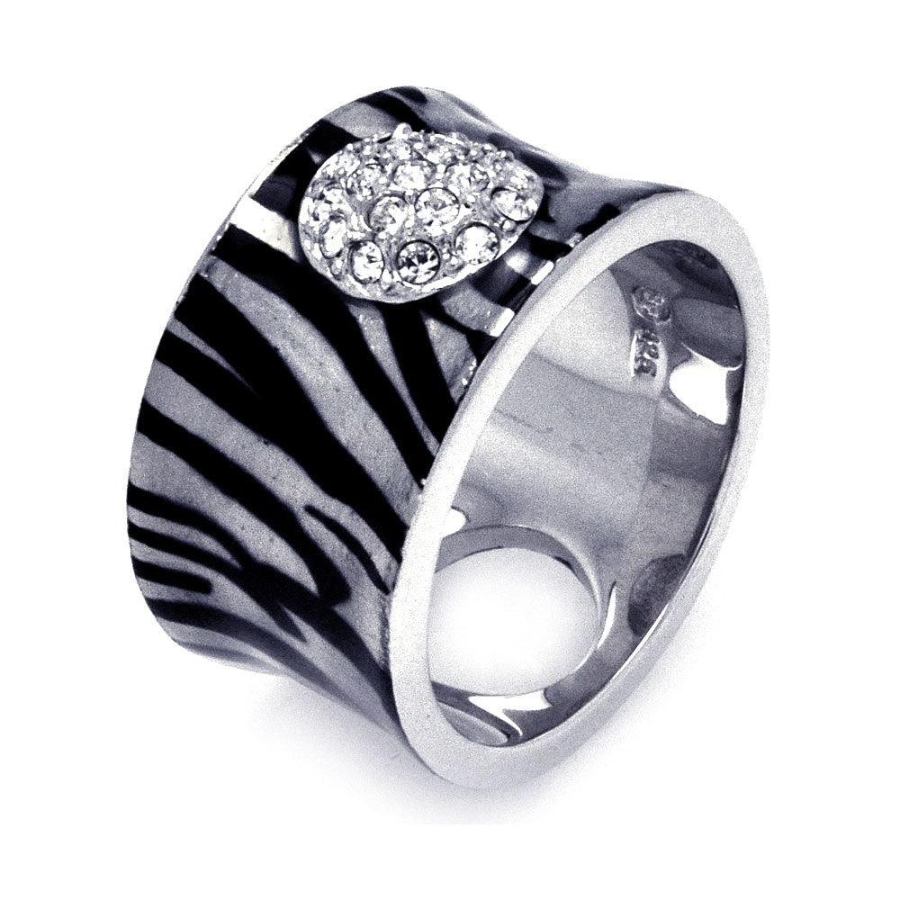 Sterling Silver 925 Rhodium Plated Clear Pave Set CZ Zebra Print Ring Sizes 5-9