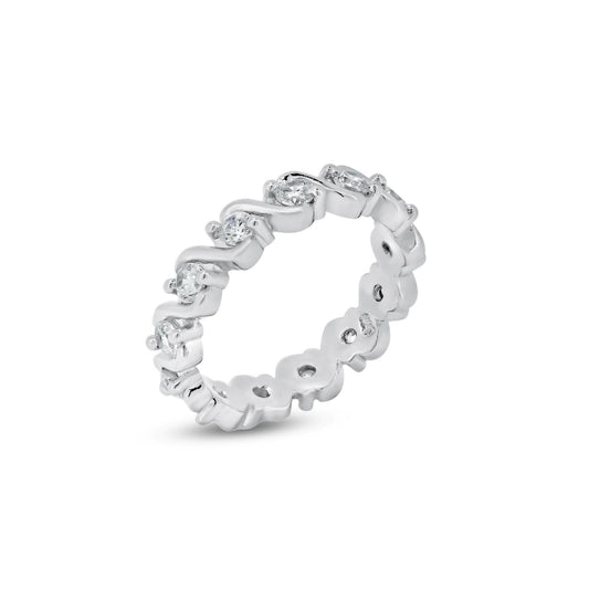 Sterling Silver 925 Rhodium Plated Clear CZ Wave Eternity Ring Band Sizes 5-9