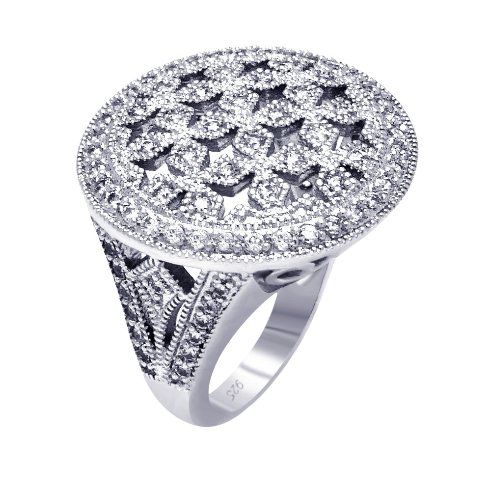 Sterling Silver 925 Rhodium Plated Clear Cluster CZ Cross Out Ring Sizes 5-9