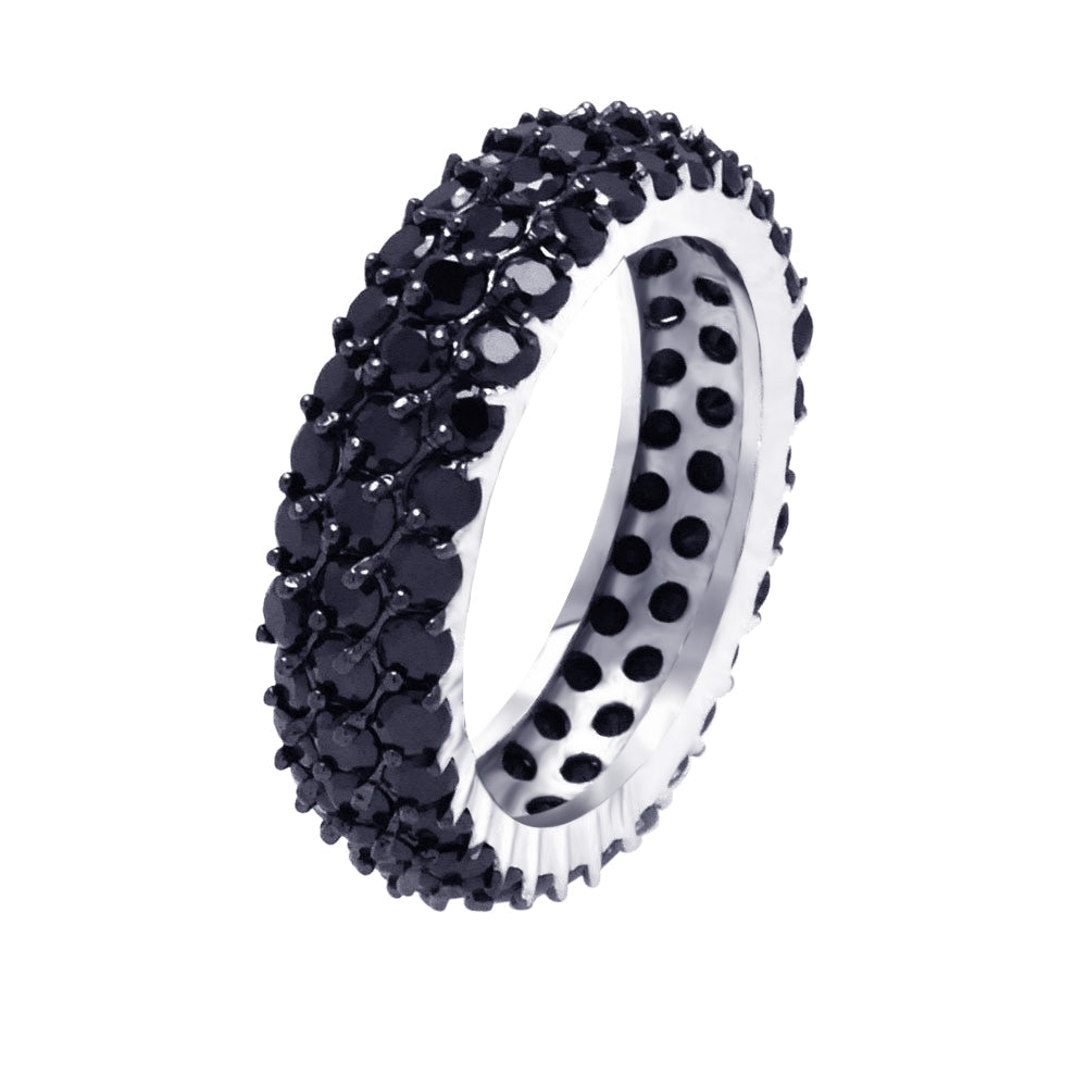 Sterling Silver 925 Black Rhodium Plated Black Pave CZ Eternity Ring Sizes 5-9
