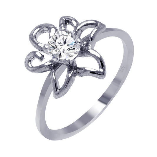 Sterling Silver 925 Rhodium Plated Clear Round CZ Flower Outline Ring Sizes 5-9