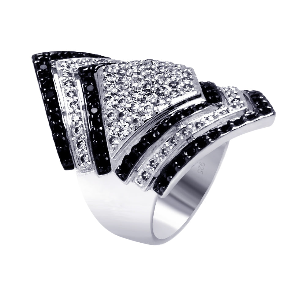 Sterling Silver 925 Black Rhodium Plated CZ Diamond-Shaped Ring Sizes 5-8