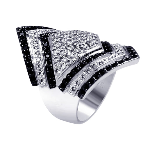 Sterling Silver 925 Black Rhodium Plated CZ Diamond-Shaped Ring Sizes 5-8