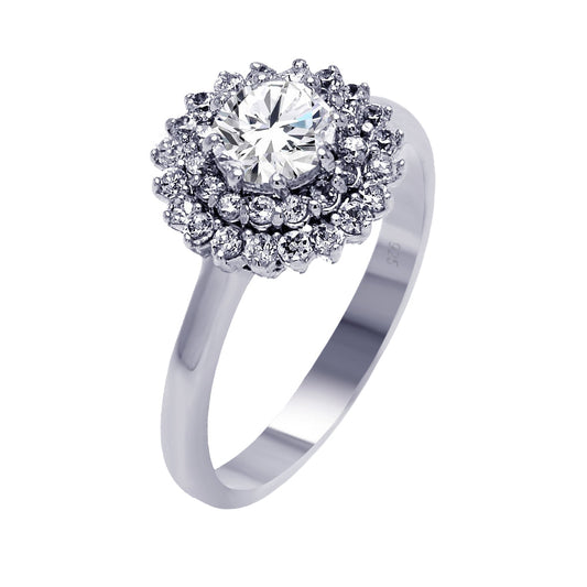 Sterling Silver 925 Rhodium Plated Clear Round CZ Bridal Flower Ring Sizes 5-9
