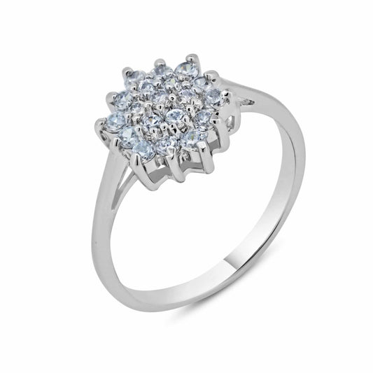 Sterling Silver 925 Rhodium Plated Clear Cluster CZ Flower Ring Band Sizes 5-9