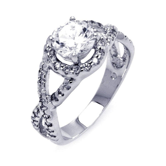 Sterling Silver 925 Rhodium Plated Clear Center CZ Wave Bridal Ring Sizes 5-9