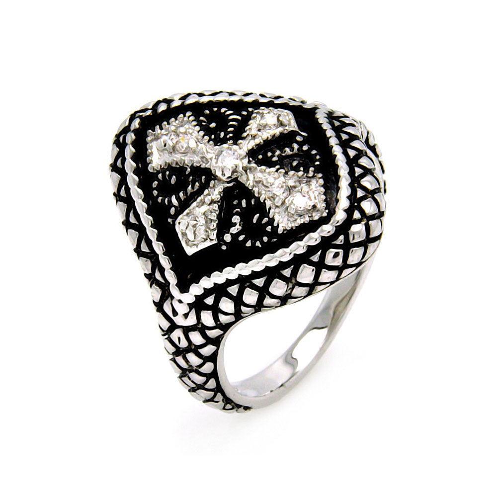 Sterling Silver 925 Black Rhodium Plated Clear CZ Cross Band Ring Sizes 5-9