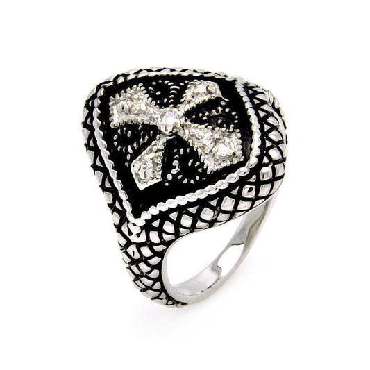 Sterling Silver 925 Black Rhodium Plated Clear CZ Cross Band Ring Sizes 5-9