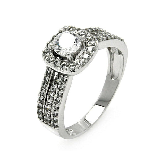 Sterling Silver 925 Rhodium Plated Round Pave Set CZ Square Ring Band Sizes 5-9