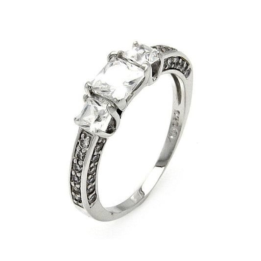 Sterling Silver 925 Rhodium Plated Clear Square CZ Bridal Ring Band Sizes 5-9