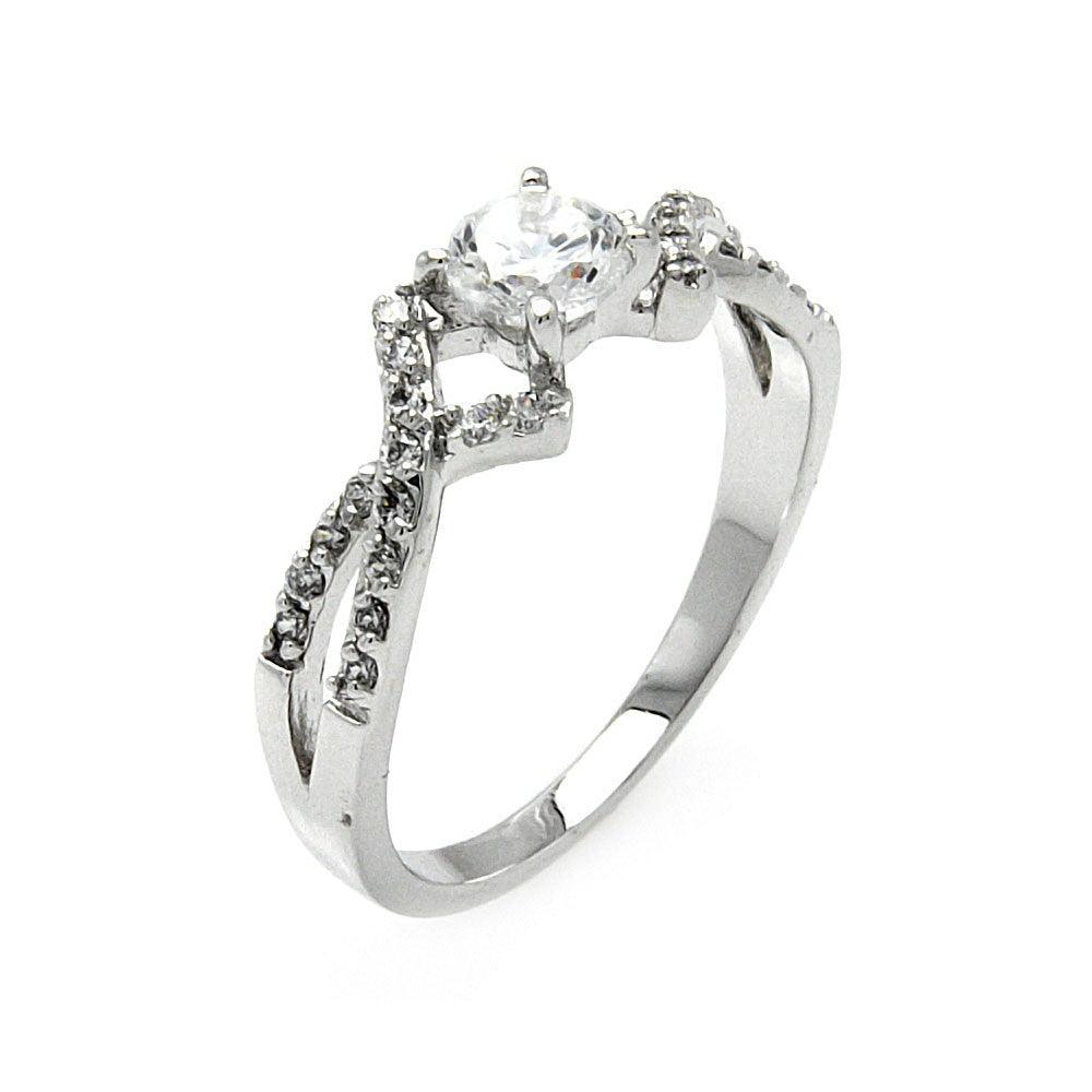 Sterling Silver 925 Rhodium Plated Clear Round Center CZ Overlap Ring Sizes 5-9