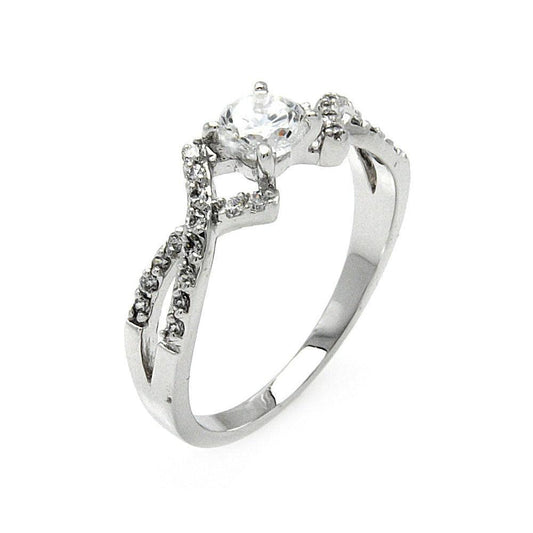Sterling Silver 925 Rhodium Plated Clear Round Center CZ Overlap Ring Sizes 5-9