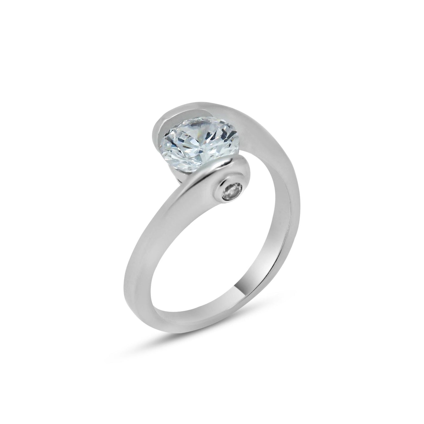 Sterling Silver 925 Rhodium Plated Clear Round CZ Overlap Twist Ring Sizes 5-9
