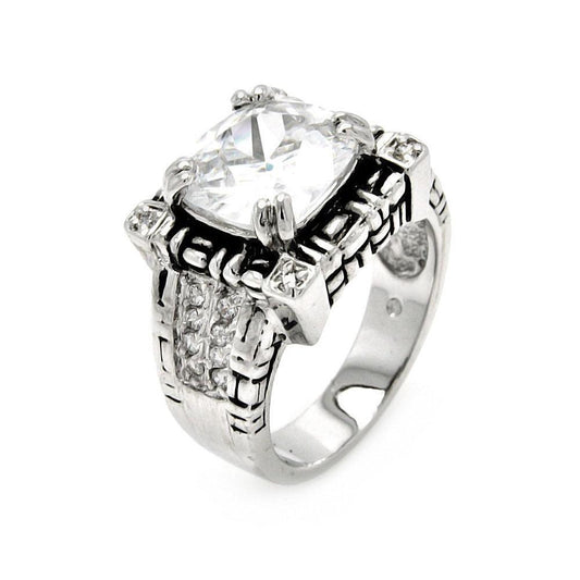 Sterling Silver 925 Rhodium Plated Clear CZ Square Antique Ring Band Sizes 5-8