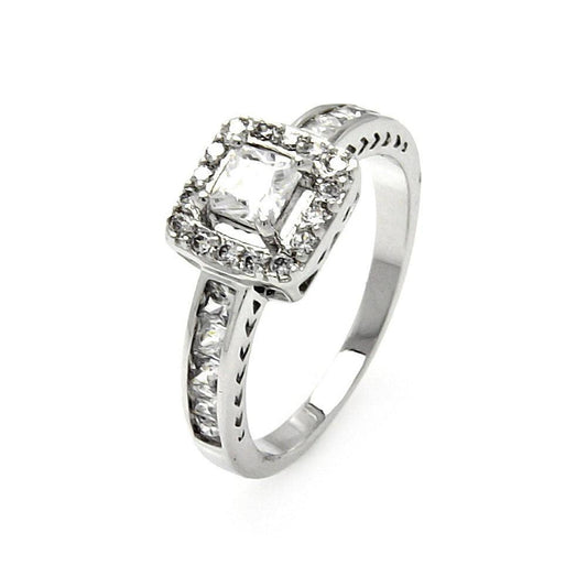 Sterling Silver 925 Rhodium Plated Clear Princess Cut CZ Square Ring Sizes 5-9