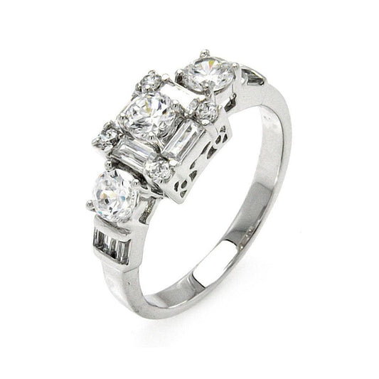 Sterling Silver 925 Rhodium Plated Clear Round Baguette CZ Bridal Ring Sizes 5-9