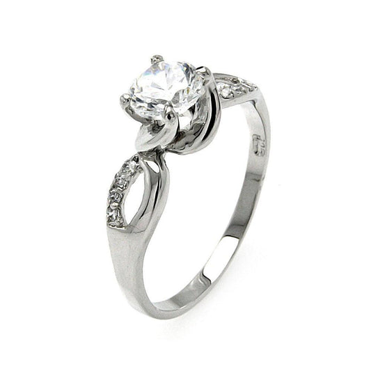 Sterling Silver 925 Rhodium Plated Clear Center CZ Twist Ring Band Sizes 5-9