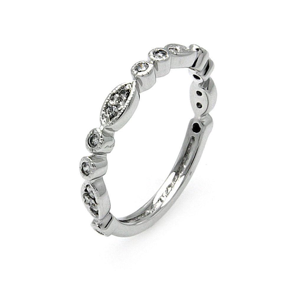 Sterling Silver 925 Rhodium Plated Clear CZ Marquise Round Shaped Ring Sizes 5-9