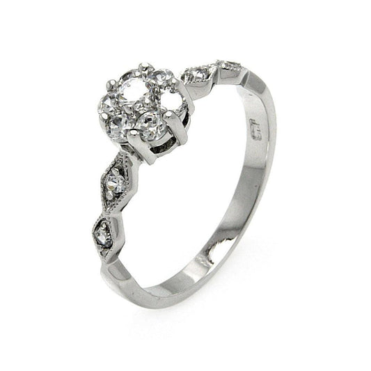 Sterling Silver 925 Rhodium Plated Diamond-Shaped Clear CZ Flower Ring Sizes 5-9