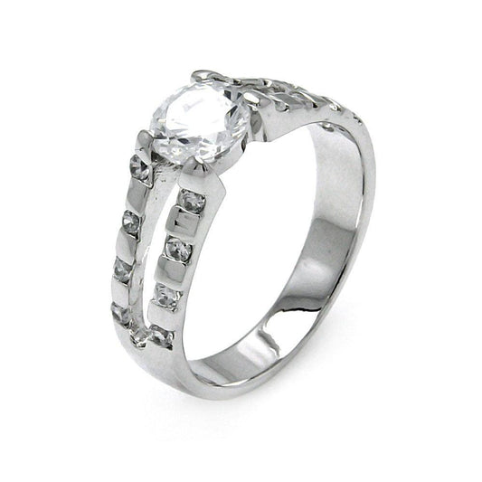Sterling Silver 925 Rhodium Plated Clear Round Center CZ Bridal Ring Sizes 5-9