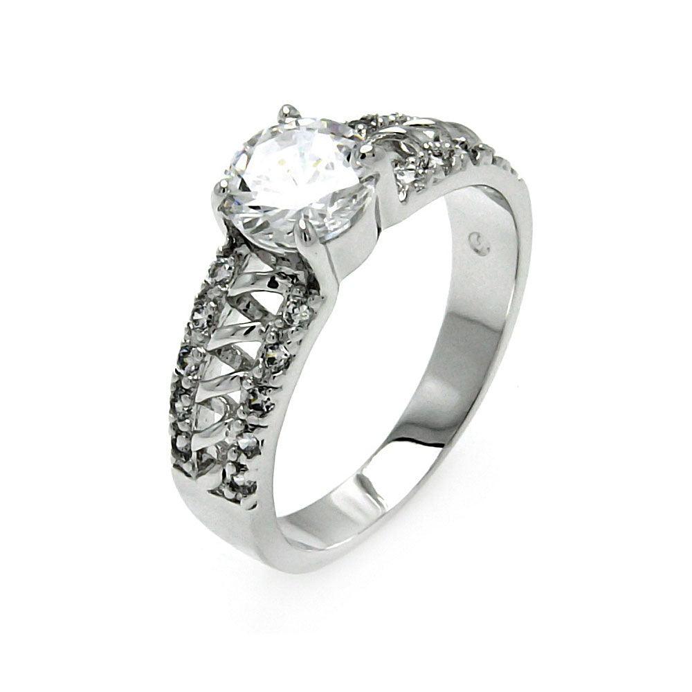 Sterling Silver 925 Rhodium Plated Clear Round CZ Spiral Bridal Ring Sizes 5-9