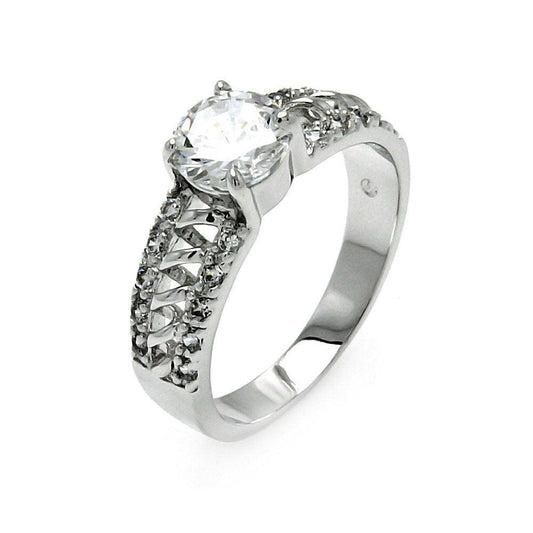 Sterling Silver 925 Rhodium Plated Clear Round CZ Spiral Bridal Ring Sizes 5-9