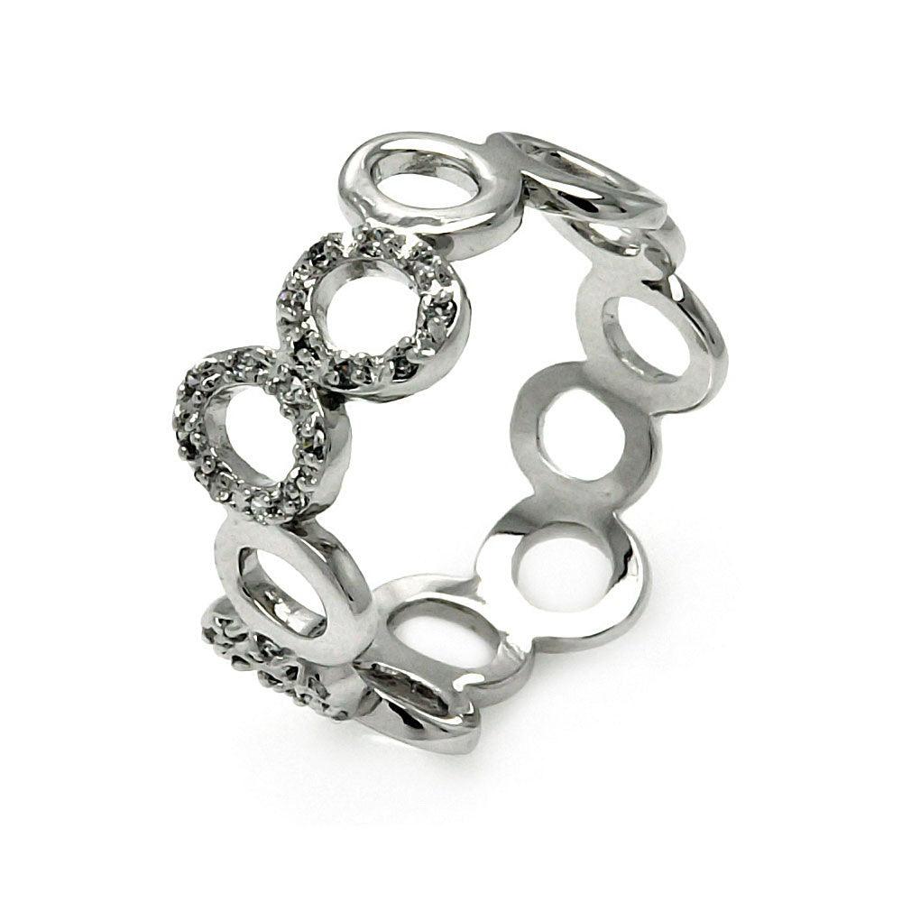 Sterling Silver 925 Rhodium Plated Clear CZ Open Bubble Eternity Ring Sizes 5-9