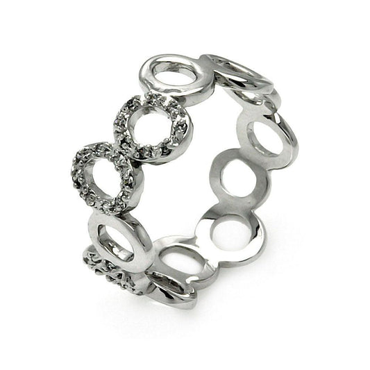 Sterling Silver 925 Rhodium Plated Clear CZ Open Bubble Eternity Ring Sizes 5-9