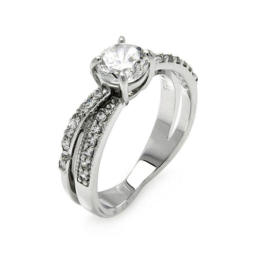 Sterling Silver 925 Rhodium Plated Clear CZ Round Overlap Bridal Ring Sizes 5-9