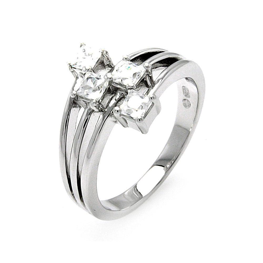Sterling Silver 925 Rhodium Plated Multiple Square Clear CZ 4 Row Ring Sizes 5-9