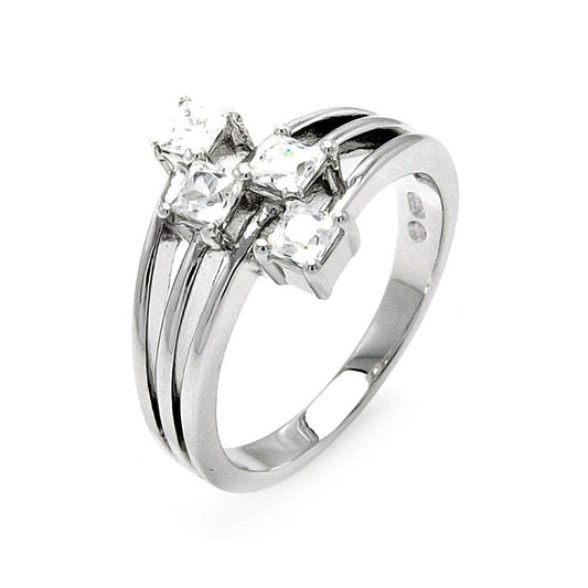 Sterling Silver 925 Rhodium Plated Multiple Square Clear CZ 4 Row Ring Sizes 5-9