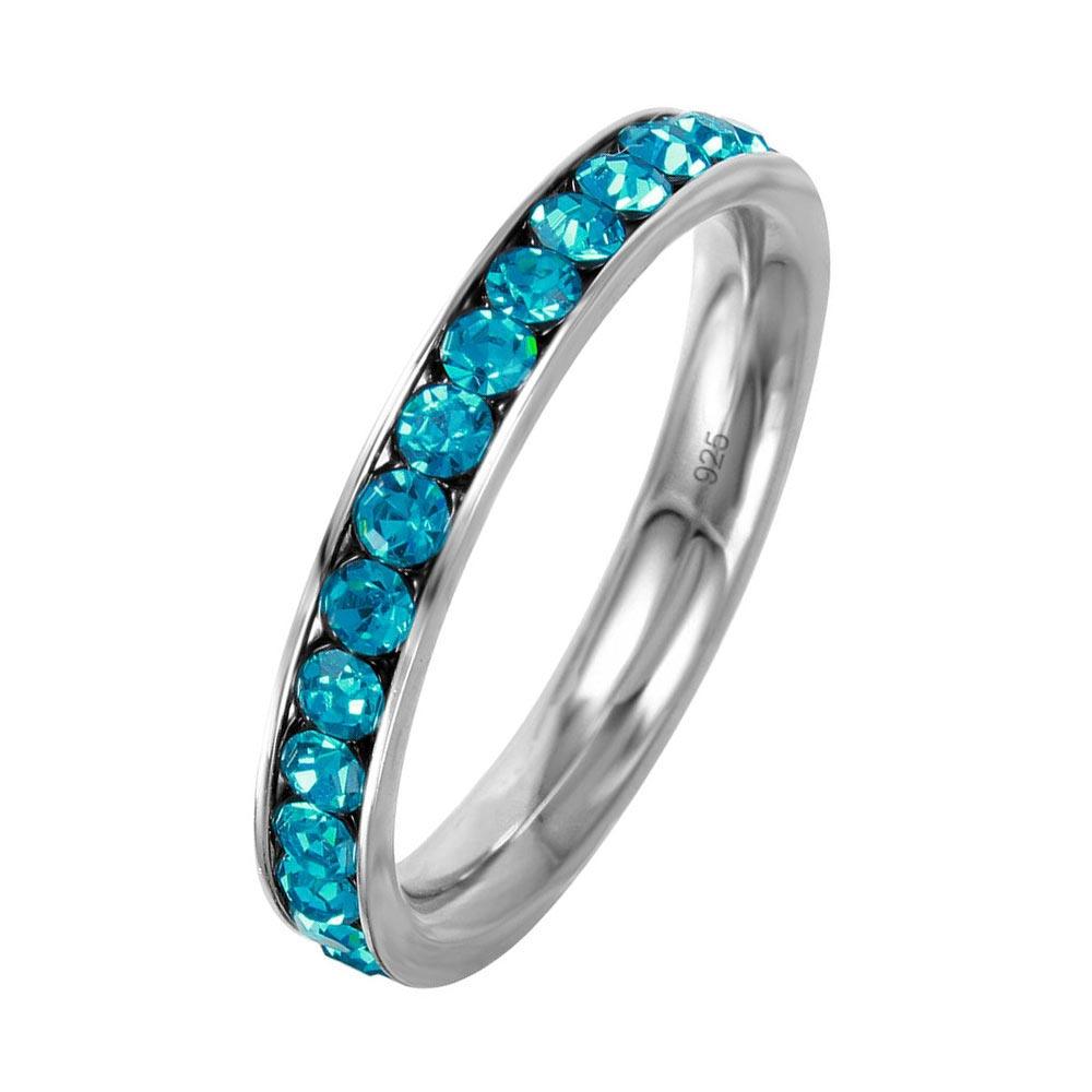 Sterling Silver 925 Rhodium Plated Blue CZ December Eternity Band Sizes 5-9