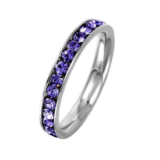 Sterling Silver 925 Rhodium Plated Amethyst CZ February Eternity Band Sizes 3-9
