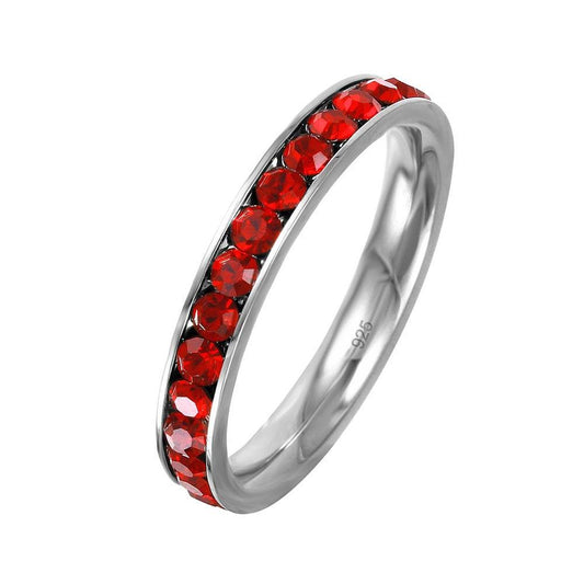 Sterling Silver 925 Rhodium Plated Ruby CZ July Channel Eternity Band Sizes 3-9