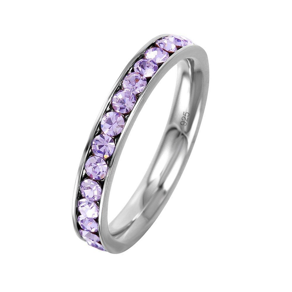 Sterling Silver 925 Rhodium Plated Lavendar CZ June Eternity Band Sizes 3-9