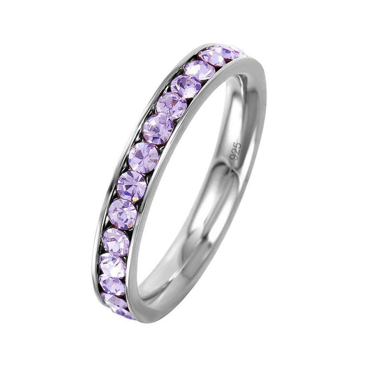Sterling Silver 925 Rhodium Plated Lavendar CZ June Eternity Band Sizes 3-9
