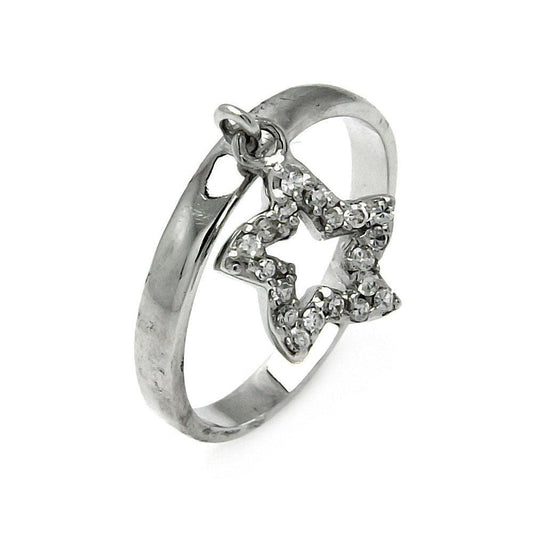 Rhodium Plated Sterling Silver 925 Dangling Charm Clear CZ Star Ring Sizes 5-9