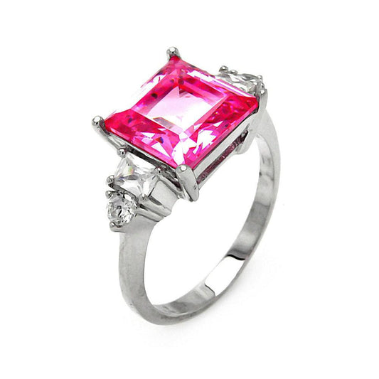 Sterling Silver 925 Rhodium Plated Pink Princess Cut CZ Ring Sizes 5-9