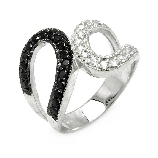 Sterling Silver 925 Black Rhodium Plated Clear and Black CZ Ring Sizes 5-9