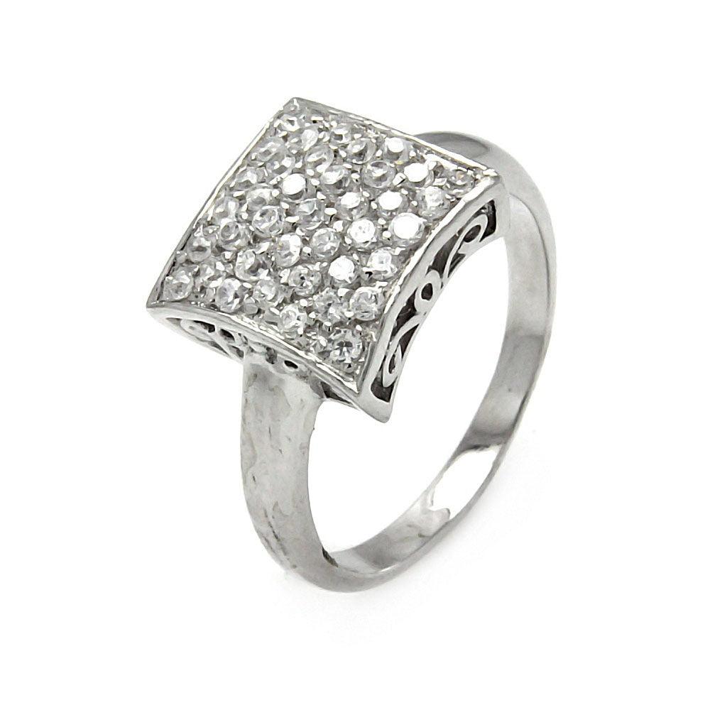Sterling Silver 925 Rhodium Plated Pave Clear CZ Square Ring Sizes 5-9