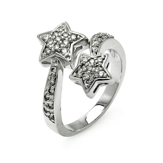 Sterling Silver 925 Rhodium Plated Double Clear CZ Star Ring Sizes 5-9