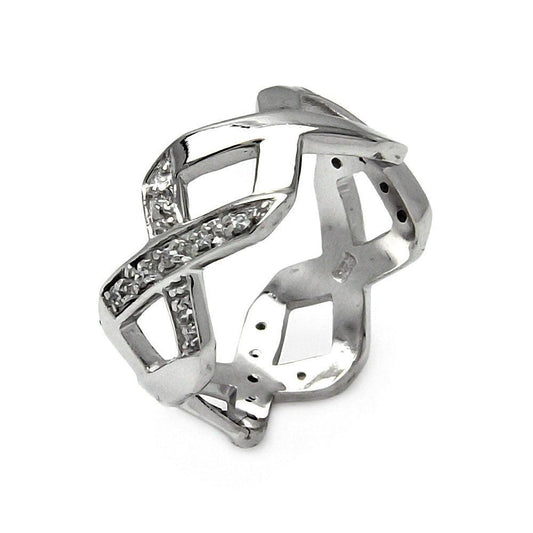 Sterling Silver 925 Rhodium Plated Eternity X Clear CZ Love Ring Sizes 5-9