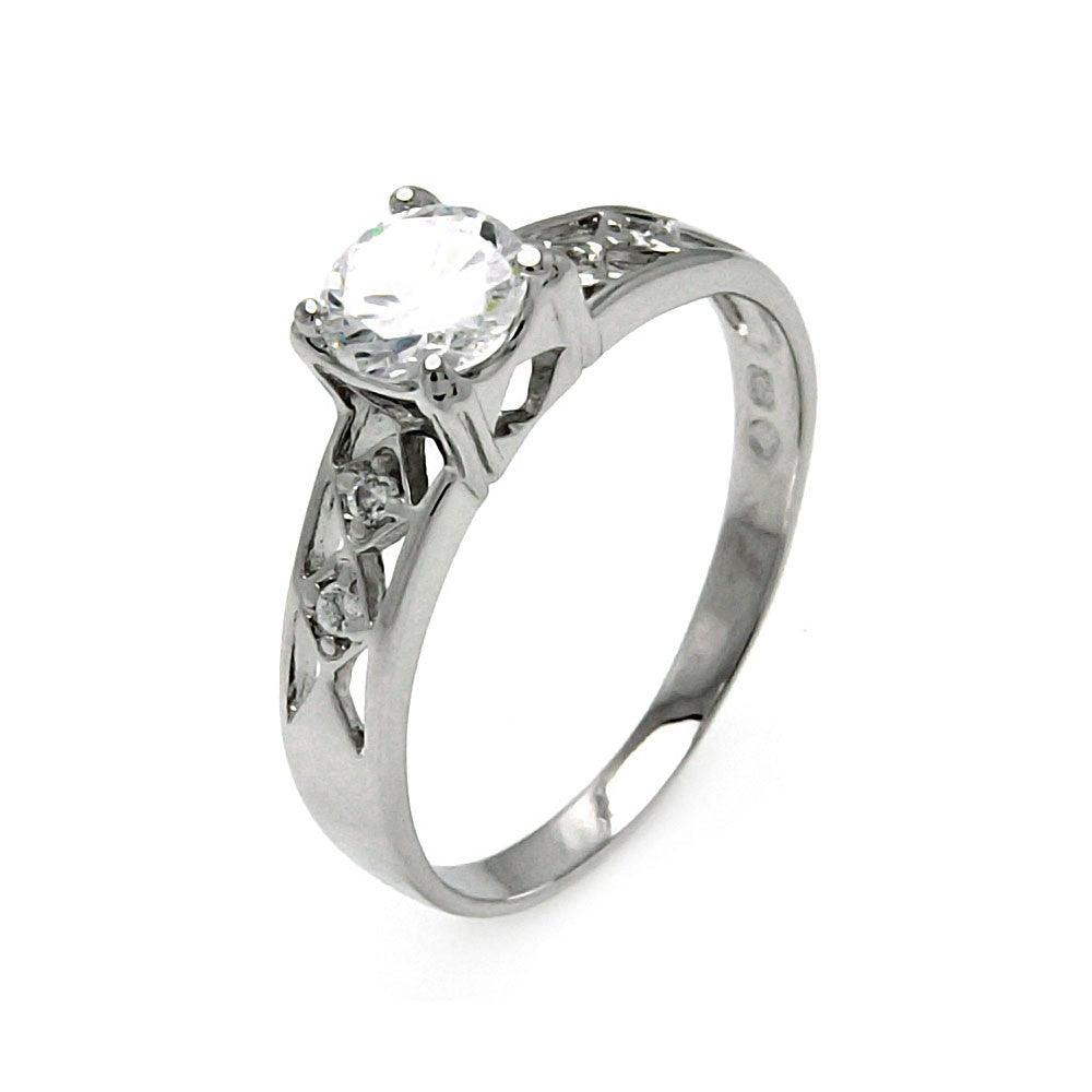 Sterling Silver 925 Rhodium Plated Clear CZ Diamond-Shaped Bridal Ring Sizes 5-9